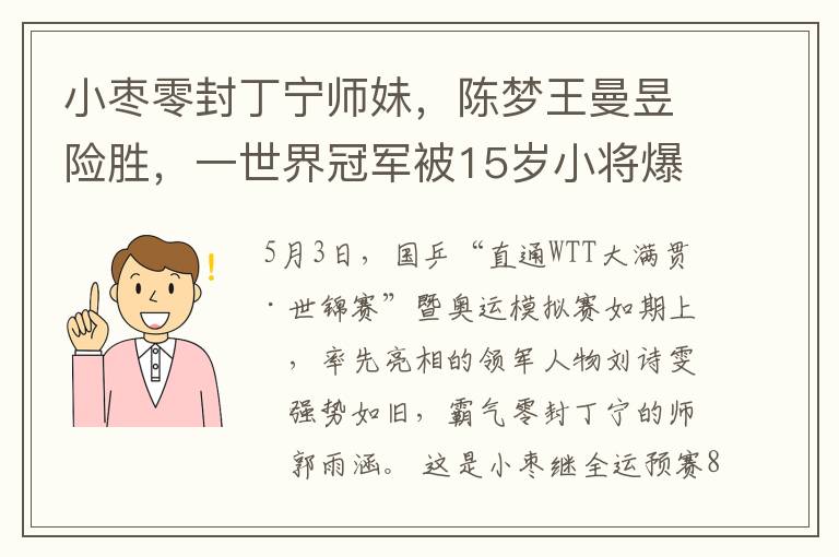 小枣零封丁宁师妹,陈梦王曼昱险胜,一世界冠军被15岁小将爆冷