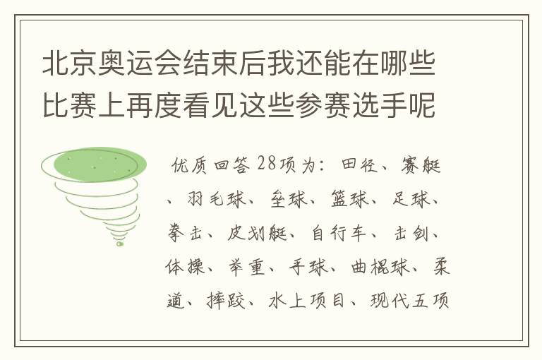 北京奥运会结束后我还能在哪些比赛上再度看见这些参赛选手呢?