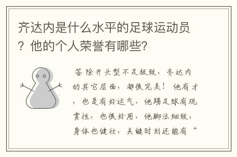 齐达内是什么水平的足球运动员?他的个人荣誉有哪些?
