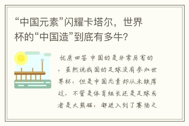 “中国元素”闪耀卡塔尔,世界杯的“中国造”到底有多牛?