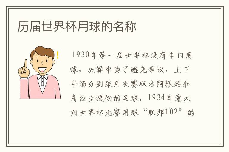 历届世界杯用球的名称
