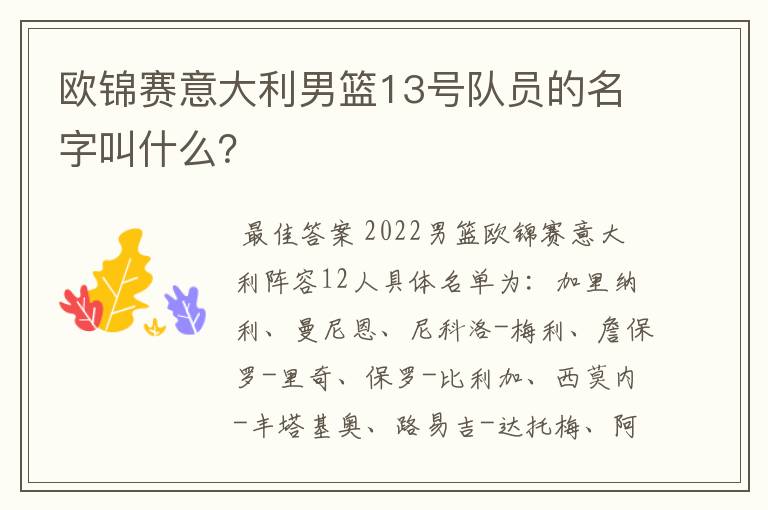 欧锦赛意大利男篮13号队员的名字叫什么?