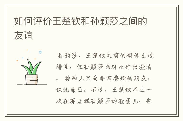 如何评价王楚钦和孙颖莎之间的友谊