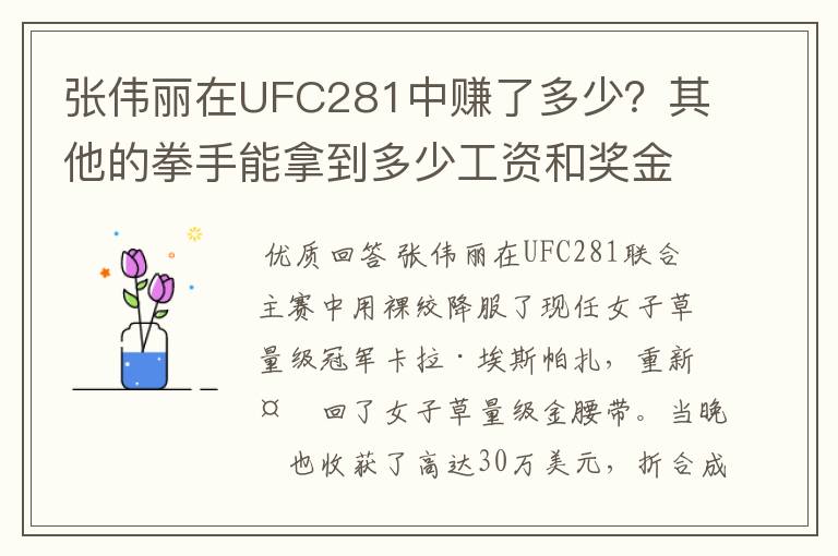 张伟丽在UFC281中赚了多少?其他的拳手能拿到多少工资和奖金?
