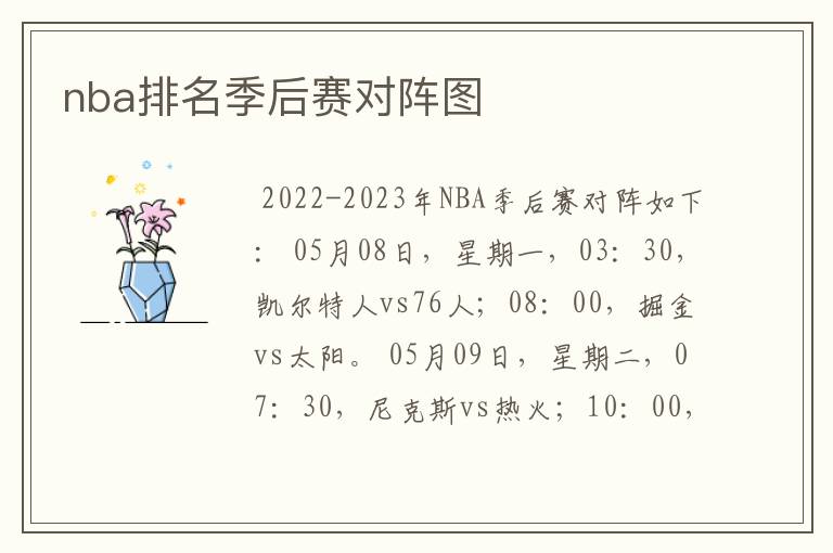 nba排名季后赛对阵图