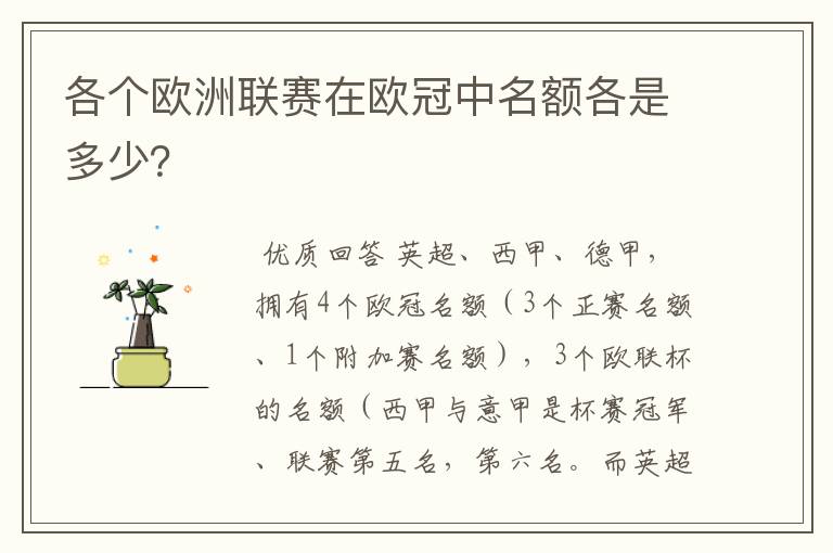 各个欧洲联赛在欧冠中名额各是多少?