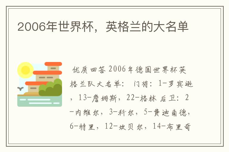 2006年世界杯,英格兰的大名单