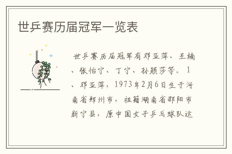 世乒赛历届冠军一览表