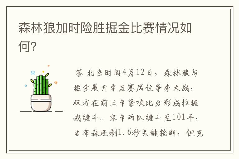 森林狼加时险胜掘金比赛情况如何?