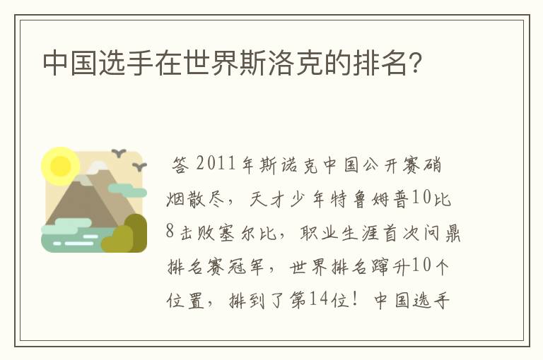中国选手在世界斯洛克的排名?