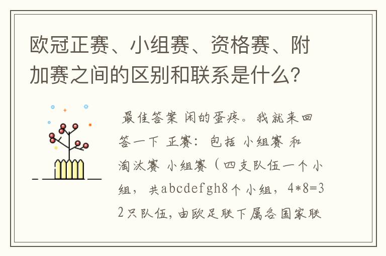 欧冠正赛、小组赛、资格赛、附加赛之间的区别和联系是什么?