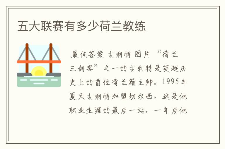 五大联赛有多少荷兰教练