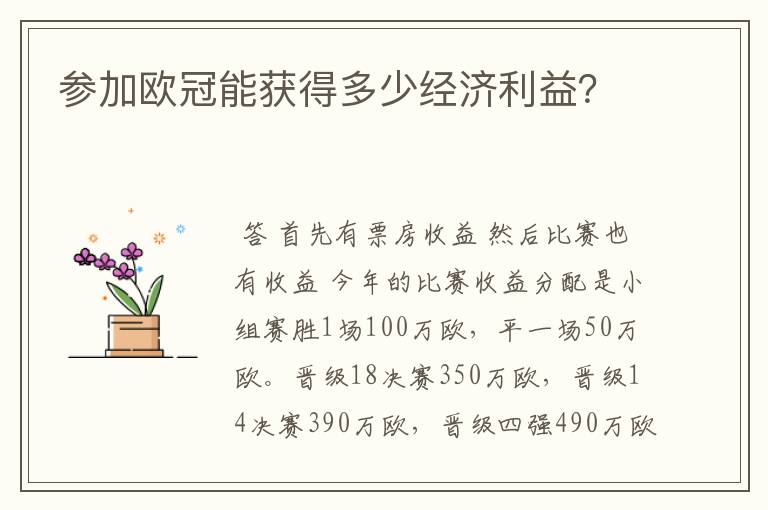 参加欧冠能获得多少经济利益?