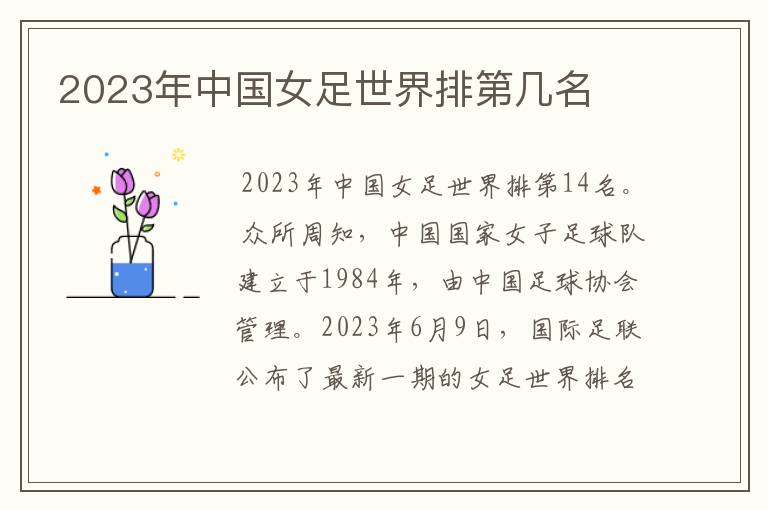 2023年中国女足世界排第几名
