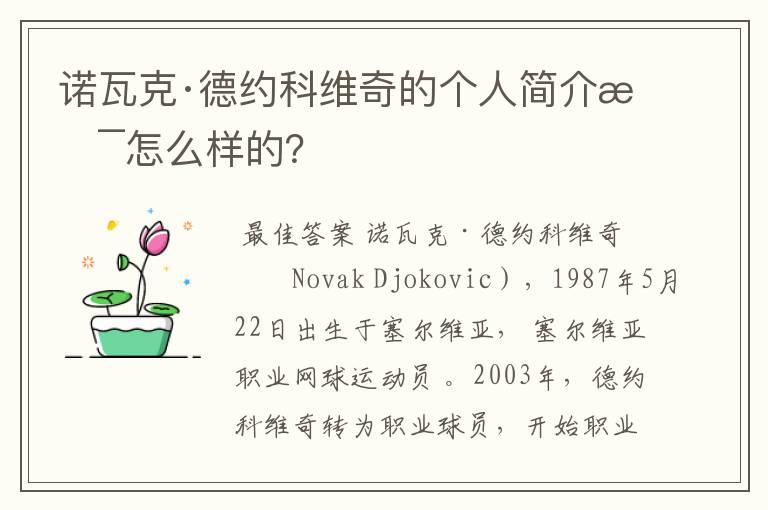 诺瓦克·德约科维奇的个人简介是怎么样的?