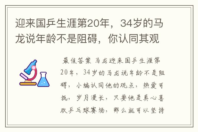 迎来国乒生涯第20年,34岁的马龙说年龄不是阻碍,你认同其观点吗?