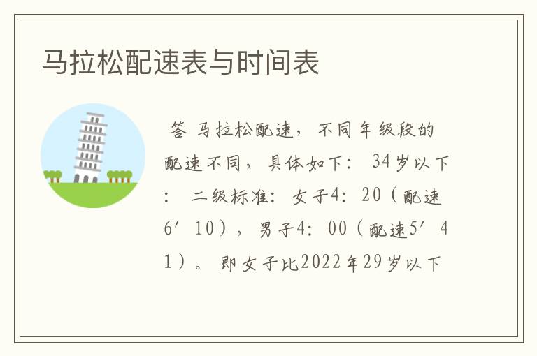 马拉松配速表与时间表