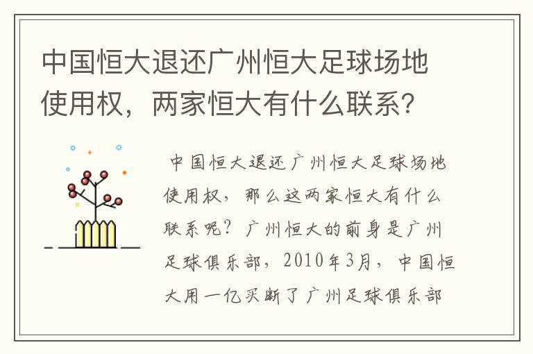 中国恒大退还广州恒大足球场地使用权,两家恒大有什么联系?