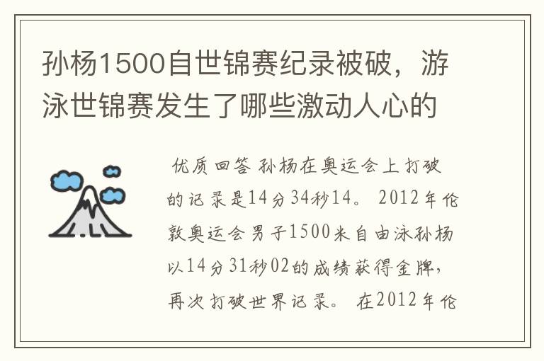 孙杨1500自世锦赛纪录被破,游泳世锦赛发生了哪些激动人心的时刻?