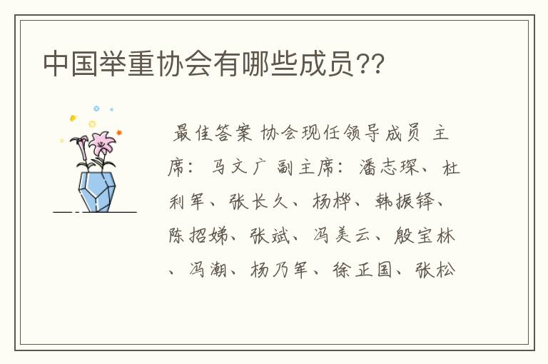 中国举重协会有哪些成员??