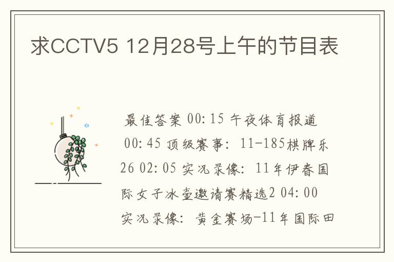 求CCTV5 12月28号上午的节目表