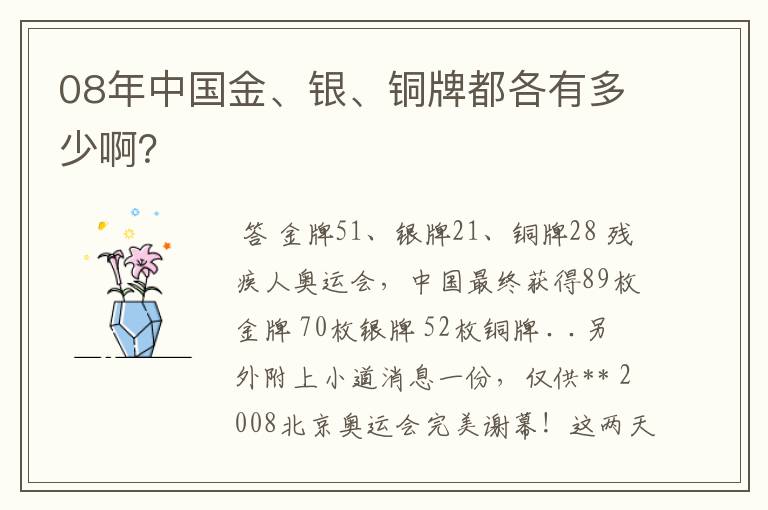 08年中国金、银、铜牌都各有多少啊?
