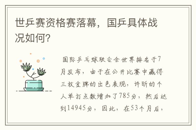 世乒赛资格赛落幕,国乒具体战况如何?