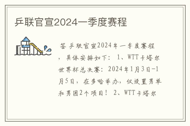 乒联官宣2024一季度赛程