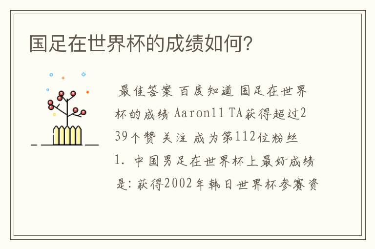 国足在世界杯的成绩如何?
