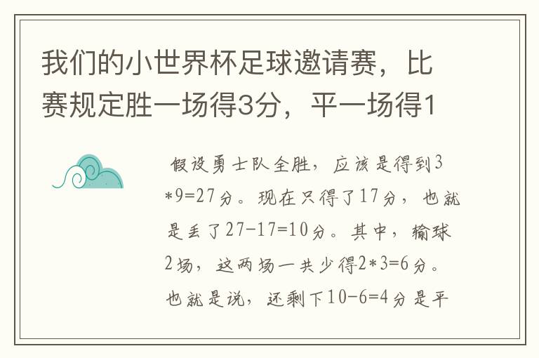 我们的小世界杯足球邀请赛,比赛规定胜一场得3分,平一场得1分,负一场得0分