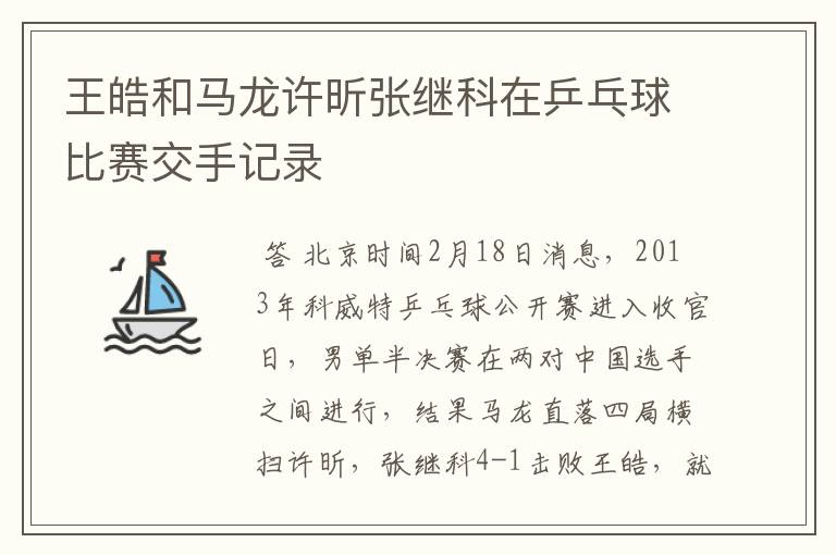 王皓和马龙许昕张继科在乒乓球比赛交手记录
