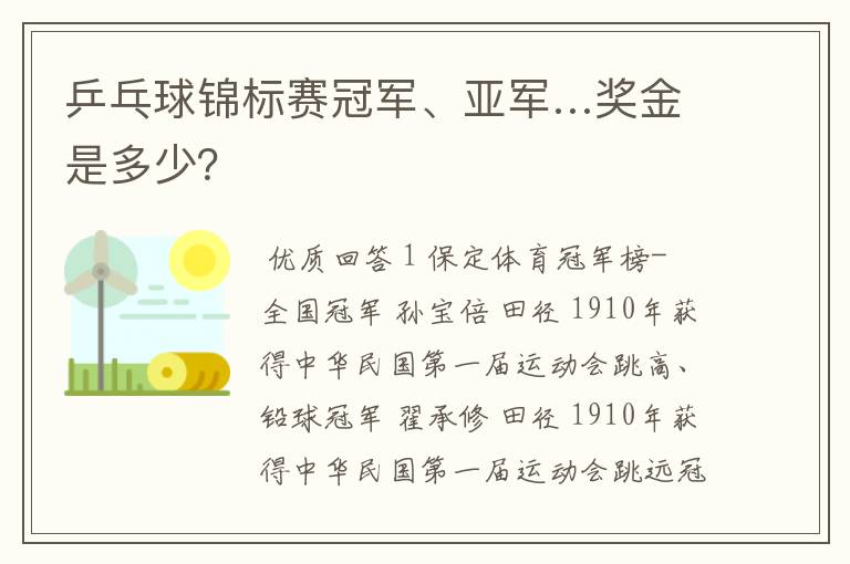 乒乓球锦标赛冠军、亚军…奖金是多少?