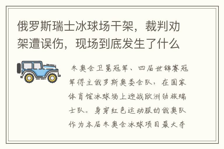 俄罗斯瑞士冰球场干架,裁判劝架遭误伤,现场到底发生了什么?