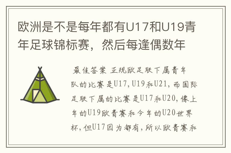 欧洲是不是每年都有U17和U19青年足球锦标赛,然后每逢偶数年就有U21青年足球锦标赛(实际是U23)