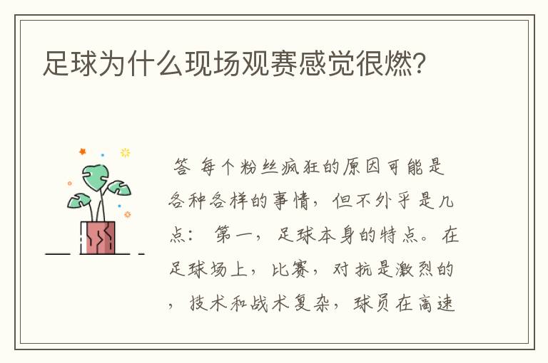 足球为什么现场观赛感觉很燃?