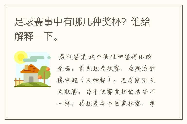 足球赛事中有哪几种奖杯?谁给解释一下。