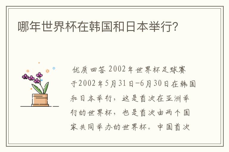 哪年世界杯在韩国和日本举行?