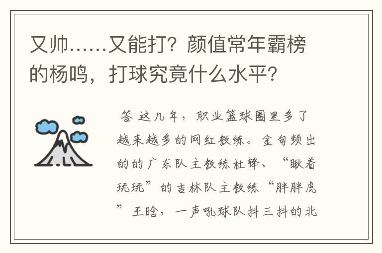 又帅……又能打?颜值常年霸榜的杨鸣,打球究竟什么水平?
