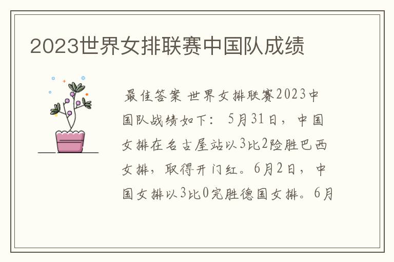 2023世界女排联赛中国队成绩