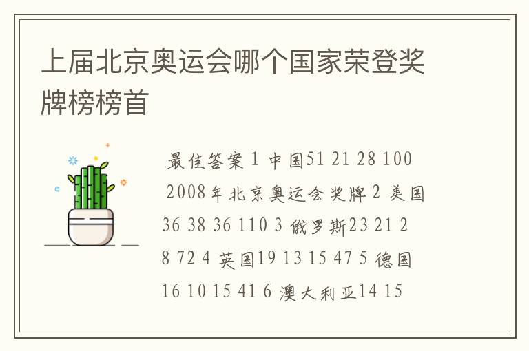 上届北京奥运会哪个国家荣登奖牌榜榜首