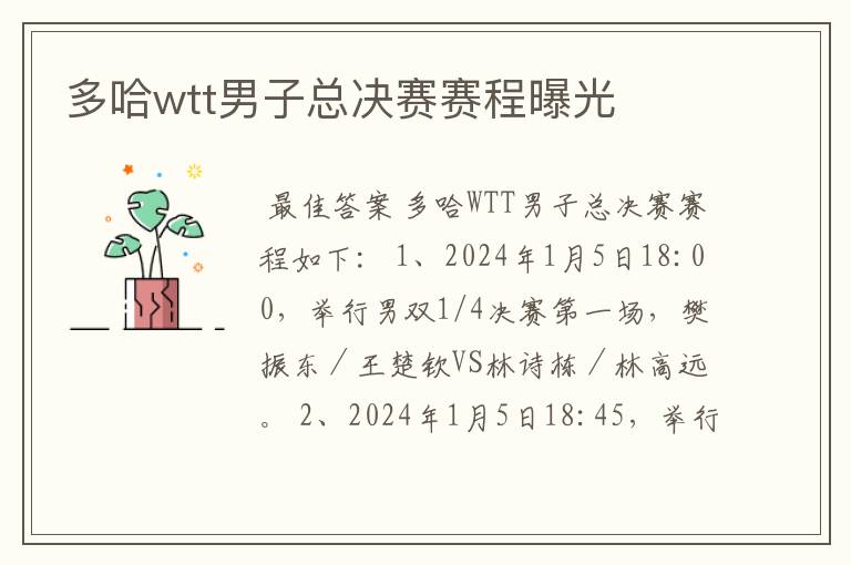 多哈wtt男子总决赛赛程曝光