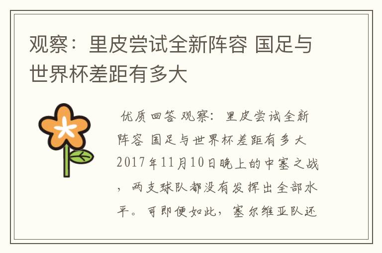 观察:里皮尝试全新阵容 国足与世界杯差距有多大