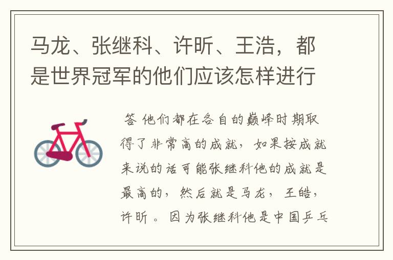 马龙、张继科、许昕、王浩,都是世界冠军的他们应该怎样进行实力上的排序?