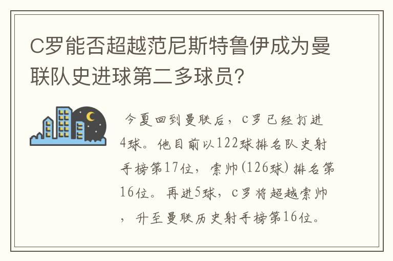C罗能否超越范尼斯特鲁伊成为曼联队史进球第二多球员?