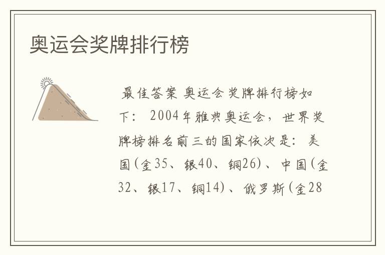 奥运会奖牌排行榜