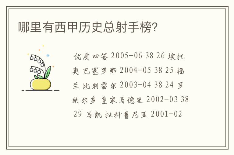 哪里有西甲历史总射手榜?