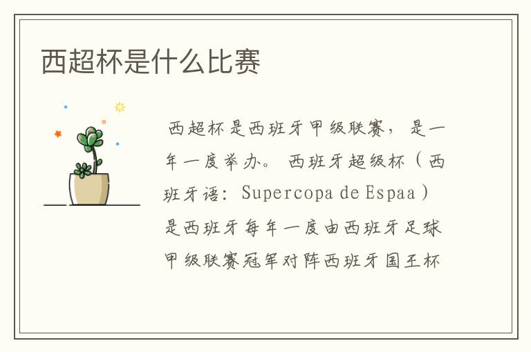 西超杯是什么比赛