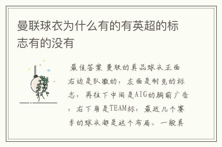 曼联球衣为什么有的有英超的标志有的没有