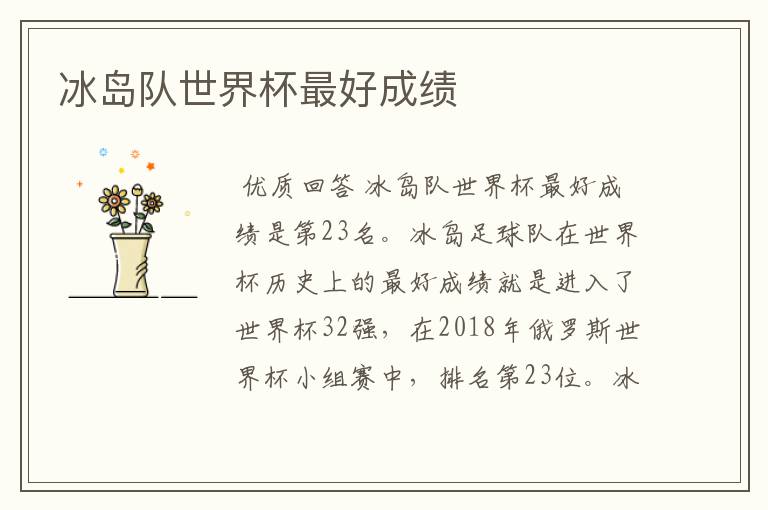 冰岛队世界杯最好成绩