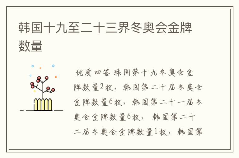 韩国十九至二十三界冬奥会金牌数量